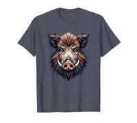 Geometric Art Cochon Sauvage Chasse Sanglier Chasseur T-Shirt, Homme, Bleu Chiné, 4XL
