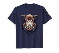 Geometric Art Cochon Sauvage Chasse Sanglier Chasseur T-Shirt, Homme, Bleu Marine, S
