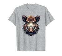 Geometric Art Cochon Sauvage Chasse Sanglier Chasseur T-Shirt, Homme, Gris Chiné, M