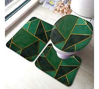 Geometric Bath Mat Set of 3 Pieces Gold Triangle Polygon Patchwork Luxury Line Striped Collage Bath Mats for Bathroom Absorbent Non-Slip Rug 23.6X15.7 inch Polyester for Tub Toilet Green