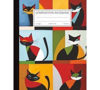 Geometric Cats Composition Notebook | 7.5x9.25 in | 110 Pages | College Ruled Lines | Modern Abstract Art Design for School, College & Creative Work