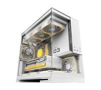 Geometric Future GEO-M3F-W Boîtier PC tour micro-ATX panoramique en verre trempé à double chambre, 5 ventilateurs PWM ARGB pré-installés 120 mm x 30 mm, USB Type-C, support de radiateur 360 mm, blanc
