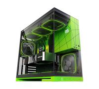 Geometric Future M5 Tempered Glass Mid Tower, E-ATX/ATX Gaming Case, 1.2mm Steel, Type C, Toolless Panels, Support 420/360 Radiator, ARGB PWM 140m Fan x 5 Pre-Installed, Black/Green, GEO-M5F-BNY