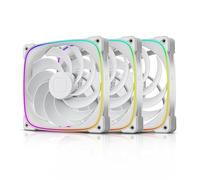 Geometric Future Squama 2503R GEO-S2503RW-14T Lot de 3 ventilateurs PWM RVB à pale inversée - Performance et équilibre silencieux - Double boucle d'éclairage - RGB adressable 5 V 3 broches - PWM 4