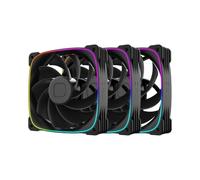Geometric Future Squama GEO-S3003RB-12T Lot de 3 ventilateurs PWM RVB à pales inversées - 120 mm x 30 mm - Éclairage ARGB double face - Roulement hydrodynamique - Noir