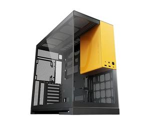 Geometric Future Tour intermédiaire M5 en Verre trempé, boîtier de Jeu E-ATX/ATX, Acier de 1,2 mm, Type C, Panneaux sans Outils, Support radiateur 420/360, Double Chambre, Noir/Jaune, GEO-M5-BY