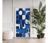 Géométrie Abstraite Effet 3D Sticker Porte, Cercles Bleu Papier Autocollant Porte Mural Décoration, Géométrie Bauhaus Moderne Stickers Muraux Amovible PVC 77x200 cm 6tYT181