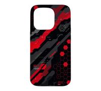 Géométrie Cyber Rouge - Design futuriste de Grille hexagonale Coque pour iPhone 15 Pro