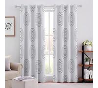 Géométrie des Cercles Concentriques Rideaux Occultant 140L X 145Hcm Blanc Simple Rideau Thermique Isolant Tenture Opaque à Oeillets Draperies Intérieurs pour Maison Chambre Salon Fenetre 2 Panneaux