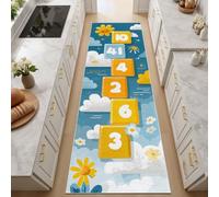 Géométrie des Nombres Rectangulaire dessin Animé Tapis Couloir Long 90x240 cm Tapis Antidérapant à Poils Courts, Nuages de Marguerites Paillasson Interieur Entree pour Couloir, Chambre à Coucher