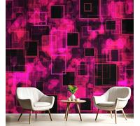 Géométrie Du Cube Néon Papier Peint Décoratif, Éléments Futuristes Psychédéliques Papier Peint En Soie, Convient Pour Les Salons, Les Chambres, Salles Bains Murs Bureaux Rose Rouge 150X105 Cm