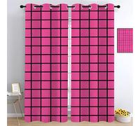 Géométrie du Maillage Draperies Occultant, géométrie Rideaux Salon, Rose Panneaux de Rideaux intérieurs, Grille Noire Chambre Décoration Fenêtre L140 x H220cm 2 Panneaux