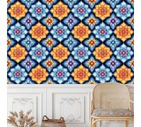 Géométrie Floral Papier Peint Autocollant 0.4X10 M Style Céramique Meuble Film Décoratif Imperméable Mat Stickers Collant Rouleau Facile à Nettoyer pour Surface Mural Porte Armoire Cuisine