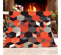 GéOméTrie Moderne Nid D'Abeilles Abstrait Couverture Double Face Douillette Extra épaisse et Chaude en Sherpa, Couleur Orange Couverture Polaire Super Douce pour Canapé ou Salon, 100x130cm 1 Personnes