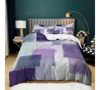 Géométrie Parure de Lit 240x220 carrés Violets et Gris Housse de Couette 3 pièces, Ensemble de Literie avec Housses de Couettes et 2 taie d'oreiller 65x65 cm, pour Lit 1 ou 2 Personnes