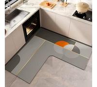 Géométrie Rose Tapis Cuisine Antidérapant Absorbant Diatomite Kitchen Carpet, Rugs Cuisine Devant Evier Forme en L, Lavable Tapis de Bain Vaisselle Douche Anti-Slip Corner Pads, 120x45 cm, Style 1