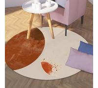 Géométrie Style Tapis Rond Lavable en Machine 80cm Abstrait Coups de Pinceau Taches Texture Tapis Circulaire antidérapant à Poils Ras pour Salle de conférence