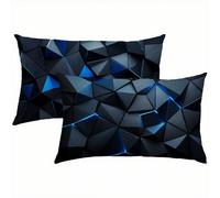 Géométrie Taies d'oreiller 50x80 Housse Coussin Velours Lot de 2, Taie Oreiller Bleu Marine, Housse de Coussin Exterieur Impermeable pour Salon de Jardin, Mode Douce, Respirante Résistantes S1-441