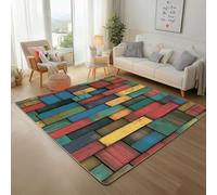Géométrie Vintage Shabby Chic Tapis Antidérapant 150x210cm Carpet Salon Lavable Géométrie Rectangulaire Coloré Tapis D'entrée Moquette Chambre Poil Ras Moquette Entree Interieur, Paillasson Extérieur