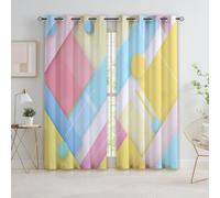 Géométrique Abstrait Rideau Occultant Lot de 2 Formes Carrés Cercles Rose Bleu Rideau Thermique Isolant, L 140 X H 260 cm Anti Froid et Chaleur Rideaux Opaque à Oeillets Chambre Maison Salon