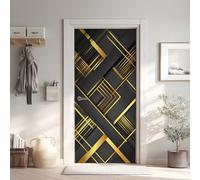 Géométrique Abstraite Effet 3D Sticker Porte, Diamant Doré Papier Autocollant Porte Mural Décoration, Moderne Géométrique Stickers Muraux Amovible PVC 77x200 cm ybG3o97