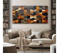 Géométrique bois Tableau Decoration Murale Salon 50x100 cm Patchwork Mosaïque Impression sur Toile Sans Cadre Tableau Moderne pour Chambre Cuisine Bureau Affiche Décoratifs Muraux