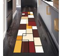 Géométrique Carré Tapis de Couloir Antidérapant 60 x 240 cm, Abstrait Rectangle Moderne Carreaux Tapis de Passage Lavable Cuisine Devant Evier Salon Chambre à Coucher Descente de lit Interieur
