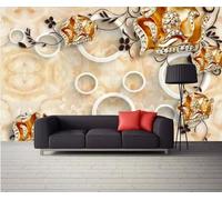 Géométrique Circulaire Doré Fleurs Faux Marbre Papier Peint 3D Installation Facile Intissé Tapisserie Bureau Salon Canapé Chambre Décoration Murale-200cm×140cm