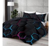 Géométrique Hexagone Abstrait Printed Comforter Set, All-Season Alternative Duvet Insert, Noir Soft Quilted Bedding for Bedroom Decor, Breathable Comforter for Summer AC & Winter 173×229 cm
