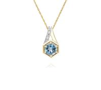Géométrique Hexagone Rond Topaze et Diamant Pendentif Collier En 9ct or Jaune