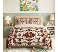 Géométrique Losanges Flèches Housse de Couette 160 x 200 cm Parure de Lit | Aztèque Zigzags Éclats Étoiles Enfants Parure de Lit Beige Chambre Ensemble de Literie 3 pièces Avec Fermeture Éc