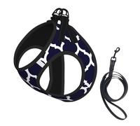 Géométrique marocain Bleu Marine Moderne,Harnais pour Animaux de Compagnie, Harnais réfléchissant réglable pour Chien,L