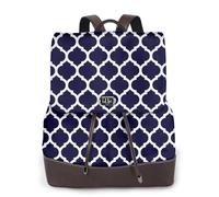 Géométrique marocain bleu marine moderne,Sac à dos imperméable pour femme, sac à dos de voyage léger en cuir PU tendance