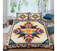 Géométrique quilt Linge de Lit Microfibre 3 pièces Imprimé en 3D Hypoallergique Native american inspired Housse de Couette avec Fermeture Éclair Ultra Douce for Chambre de garçons Double（200x200cm）