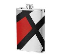 Géométrique Rouge Gris Noir Blanc,Flasque de poche plate de 8 oz en acier inoxydable 304, idéale pour les activités de plein air.