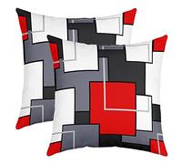 Géométrique Taie d'oreiller 40x40cm pour Rouge Blanc Gris Noir Buffle Vérifier Lot De 2 Housse de Coussin Home Décor Géométrie Place Taie Oreiller Décor Lignes Rayées Modern Art Housse Coussin