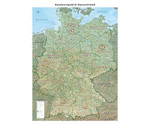 GeoMetro - Carte de l'Allemagne avec plastification - XL - République fédérale d'Allemagne - 140 x 100 cm - Carte murale pour salle de séjour - Catégorie: 205464031