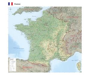 GeoMetro Carte générale de la France en français de 100 x 100 cm avec plastification sur les deux faces
