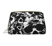 Geometry Brain Image with Science Femme Cuir Cosmetic Bag Sac à Main Mignon Toilette Organisateur Voyage Maquillage Bag, Crâne humain noir et blanc, Taille unique