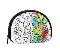 Geometry Brain Image with Science Print Portable Mini Storage Bag Shell Shape Wallet Small Coin Wallet Shell Storage Bag