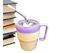 Geonoy Tasses en verre avec couvercles et pailles | Tasse à café avec impression de lettres | Tasse à paille anti-fuite avec poignée pour camping, pique-nique, mariage, voyage, restaurant, cuisine