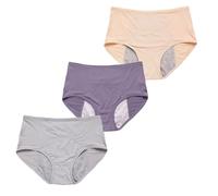 Georcep 3PCS Reusable Leakproof Underwear for Women 60+ - Comfortable Leakproof Briefs for Everyday Wear (L,B-Light Colors)