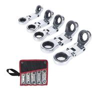 Georcep 5PCS Dual-Drive Nano Flex-Head Pocket Ratchet - Stubby Reversible Ratcheting Wrench Kit with Storage Pouch, Chrome Vanadium Steel, Metric 8-19mm for Auto Repair, Narrow Spaces and Home DIY