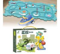 Georcep DIY Assembling Electric Trolley, Children's Educational Puzzle Track Car Play Set, Puzzle Track Car Play for Kids Ages 3+ (C-Ocean,8-Piece Puzzle Set)