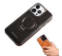 Georcep Luxury Leather Invisible Stand for iPhone Case, Leather Invisible Stand Case for iPhone 15 14 13 12 with Magnetic Invisible Ring Stand (for iPhone14 Pro Max,B-Black)