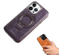 Georcep Luxury Leather Invisible Stand for iPhone Case, Leather Invisible Stand Case for iPhone 15 14 13 12 with Magnetic Invisible Ring Stand (for iPhone14 Pro Max,E-Purple)