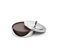 Georg Jensen Manhattan Ensemble de Dessous de Verre en Cuir foncé - Boîtier en Acier Inoxydable Poli Miroir avec poignée