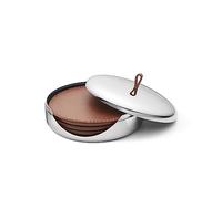 Georg Jensen Sky Ensemble de Dessous de Verre en Cuir - Boîtier en Acier Inoxydable Poli Miroir avec poignée