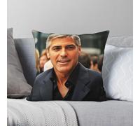 George Clooney Housse de coussin en polyester et lin avec fermeture éclair Motif photo