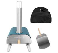 George Foreman Four à pizza d'extérieur portable à granulés de bois de 30,5 cm en bleu sarcelle avec pagaie et sac de transport, four barbecue et fumoir, pieds pliables GFWPPO1BLPC